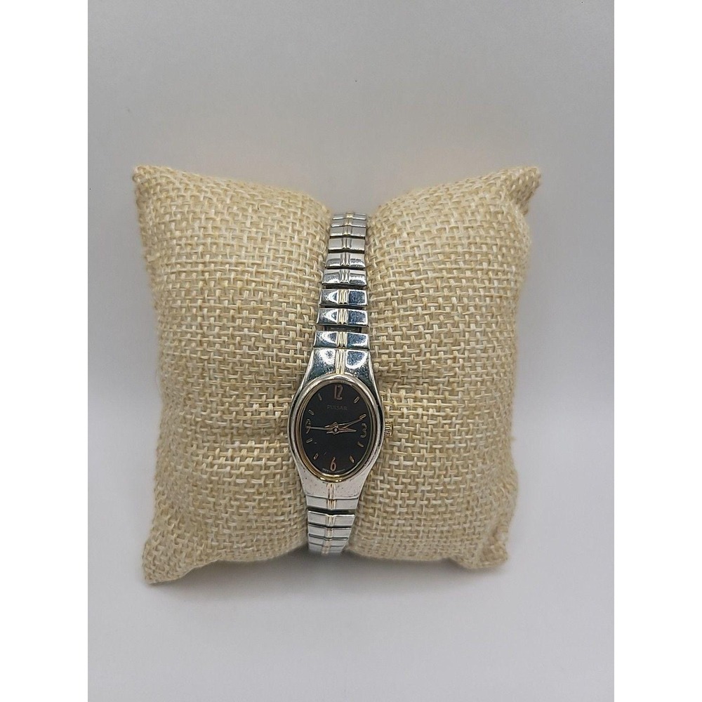 Vintage Pulsar Two Tone Oval Wristwatch Dark Blue Quartz